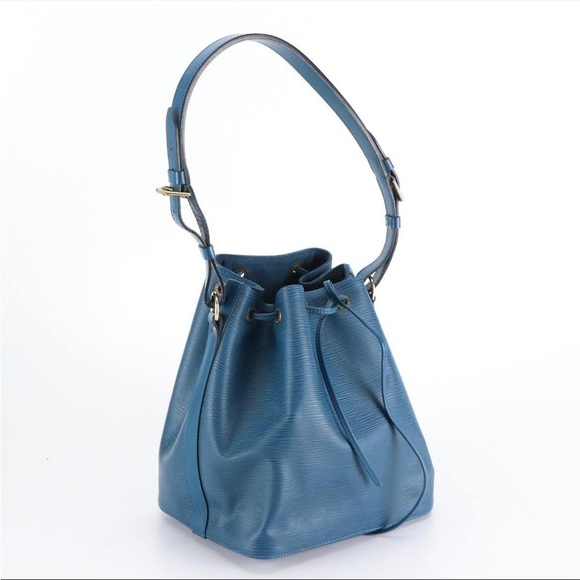 Louis Vuitton Petit Noe Bucket Bag Blue Epi Leather Luxury Drawstring Shoulder - Picture 3 of 9